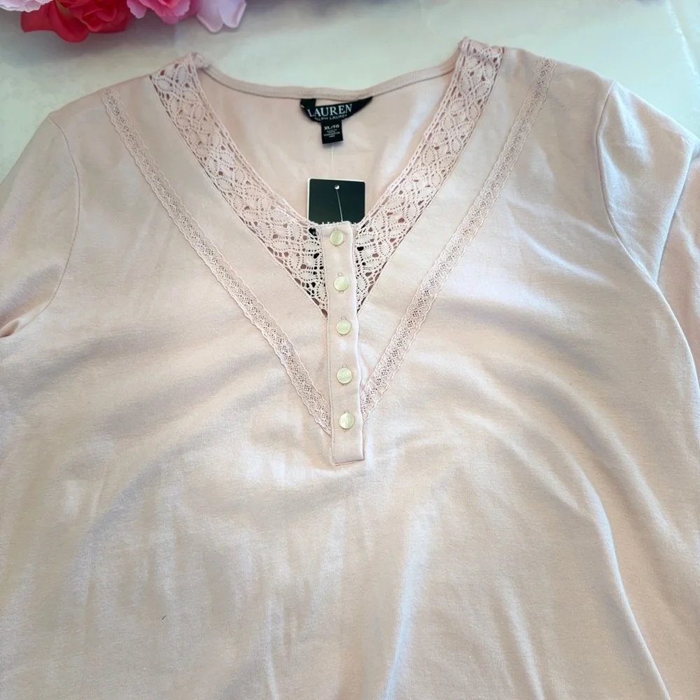 Lot of 3 Lauren Ralph Lauren Lace-Trim Henley Tops XL - Picture 5 of 11